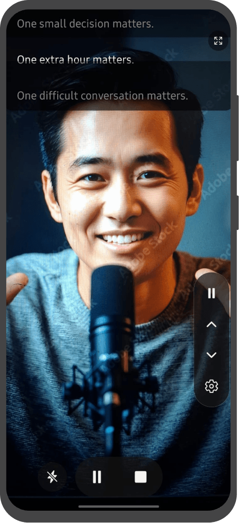 Teleprompter app open on a phone, showing a script with scrolling text