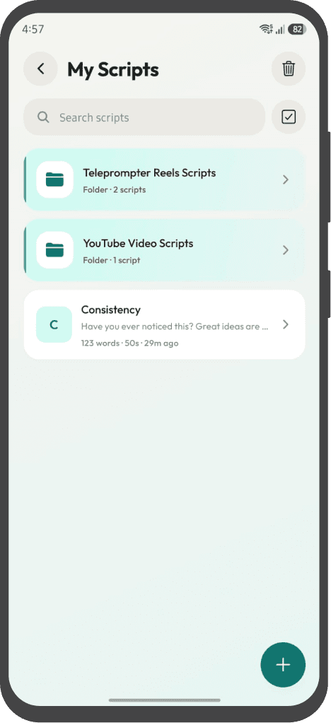 Teleprompter script library with folders