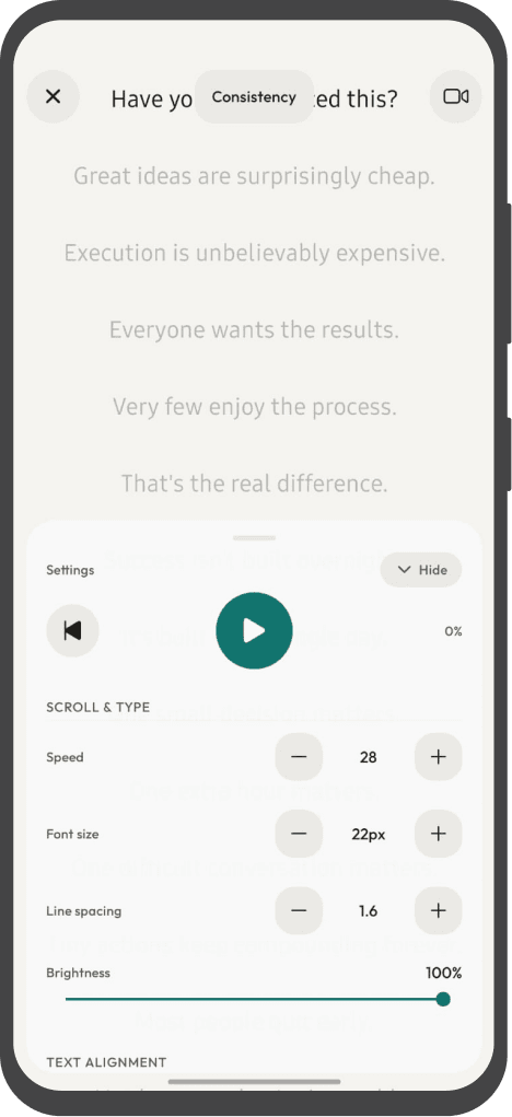 Teleprompter appearance and layout settings
